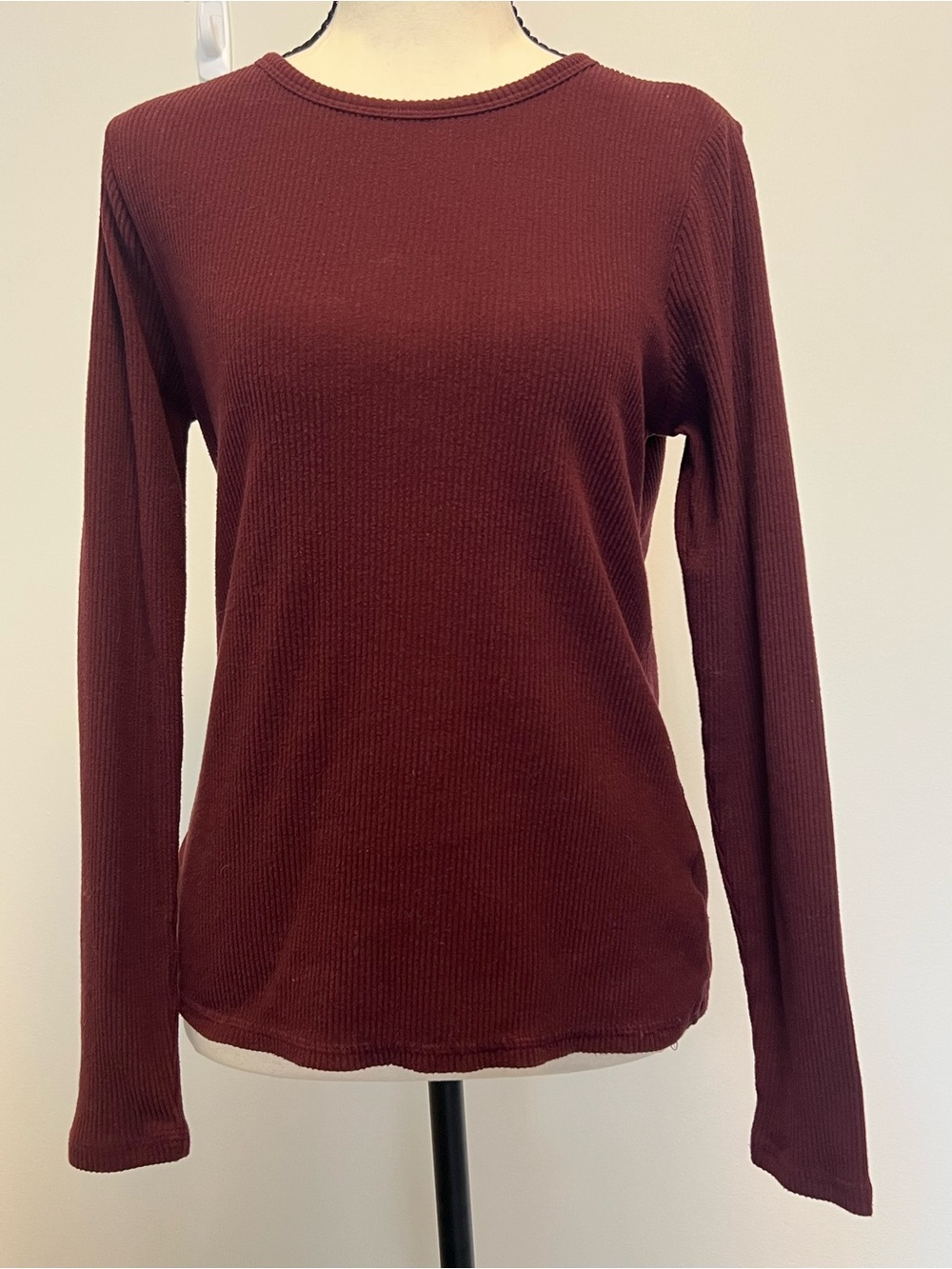 Old Navy Long-Sleeve Ribbed Crewneck Top - Burgundy